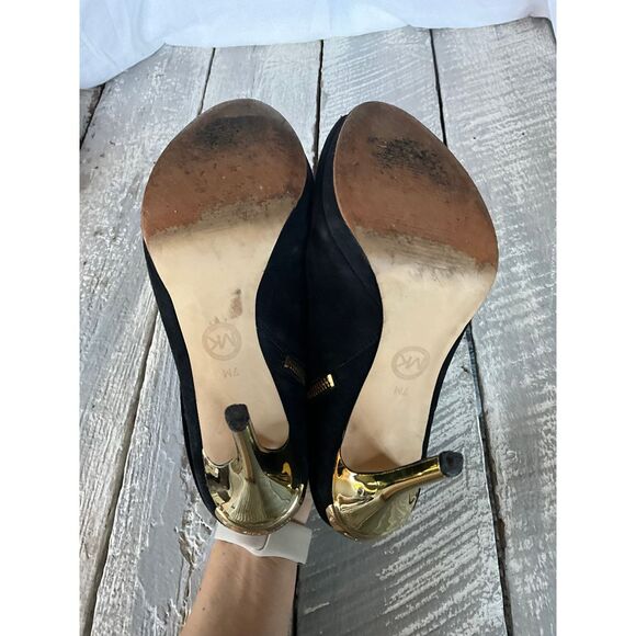 Michael Kors Black Suede Booties with Gold Accent Heels Size 7M - Picture 6 of 13
